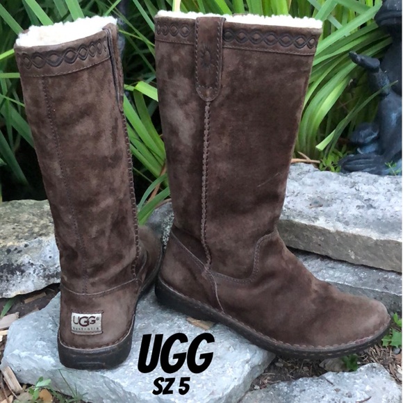 Ugg Boots-Tall Suede Uppers-Chocolate Brown-Sz 5 - Picture 1 of 17